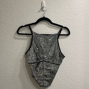Free People James Sequin Tank in Silver Combo